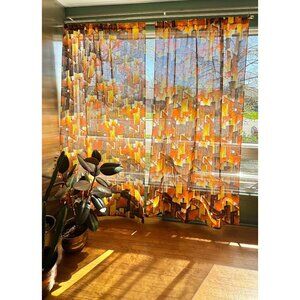 Vintage 60s curtain, orange, yellow, brown, groovy bold abstract print, for 1